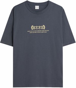 Bershka Tričko 'Hype'  béžová / tmavomodrá