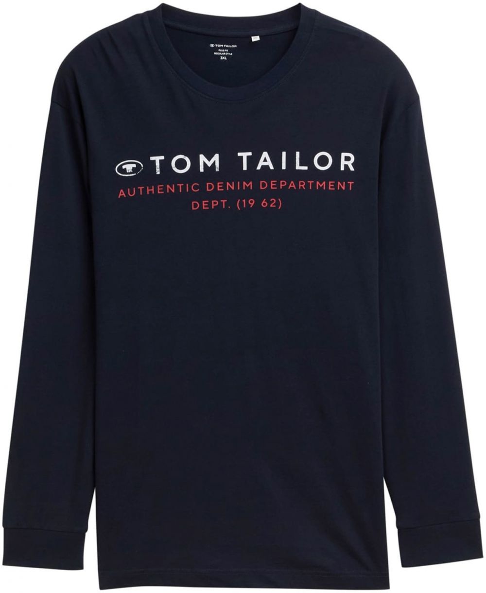 TOM TAILOR Men + Tričko  tmavomodrá / červená / šedobiela