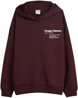 Bershka Mikina  tmavočervená / biela