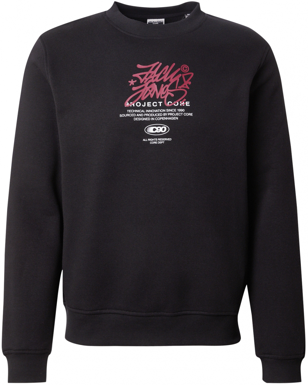 JACK & JONES Mikina 'JCOSCRIPTURE'  grenadínová / čierna / biela