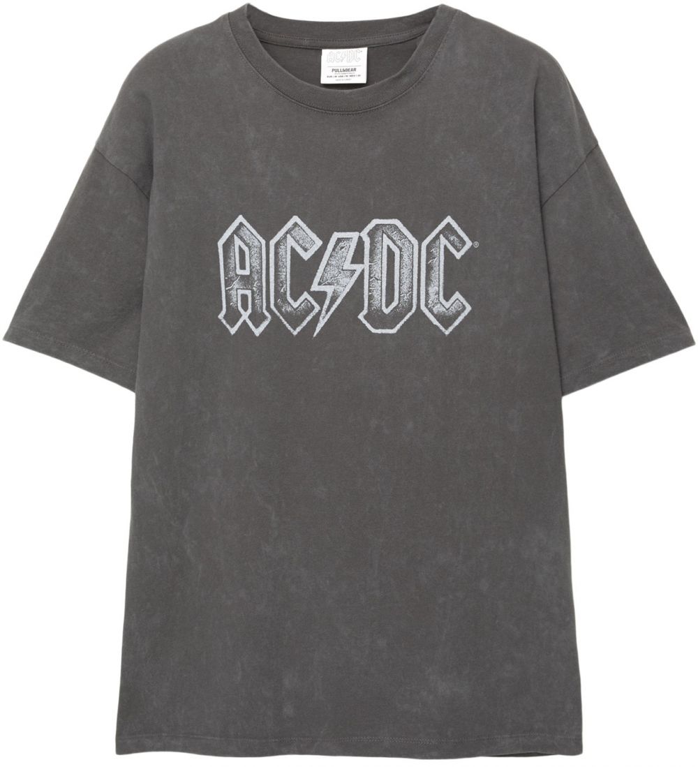 Pull&Bear Tričko 'AC/DC'  sivá / biela