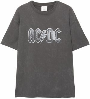 Pull&Bear Tričko 'AC/DC'  sivá / biela