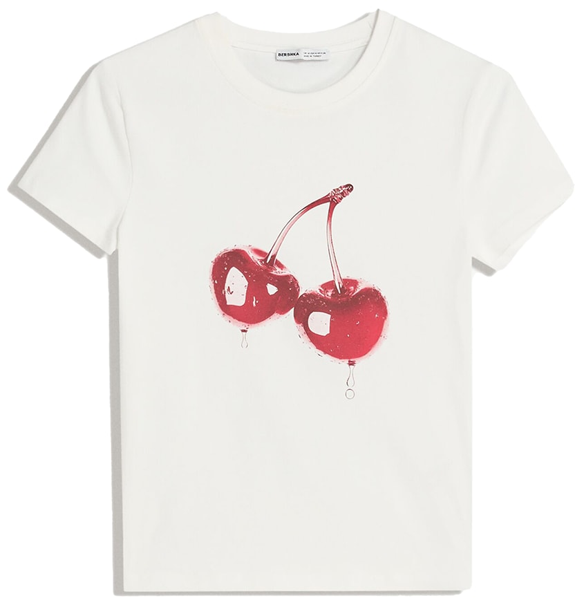 Bershka Tričko  ružová / čerešňová / šedobiela