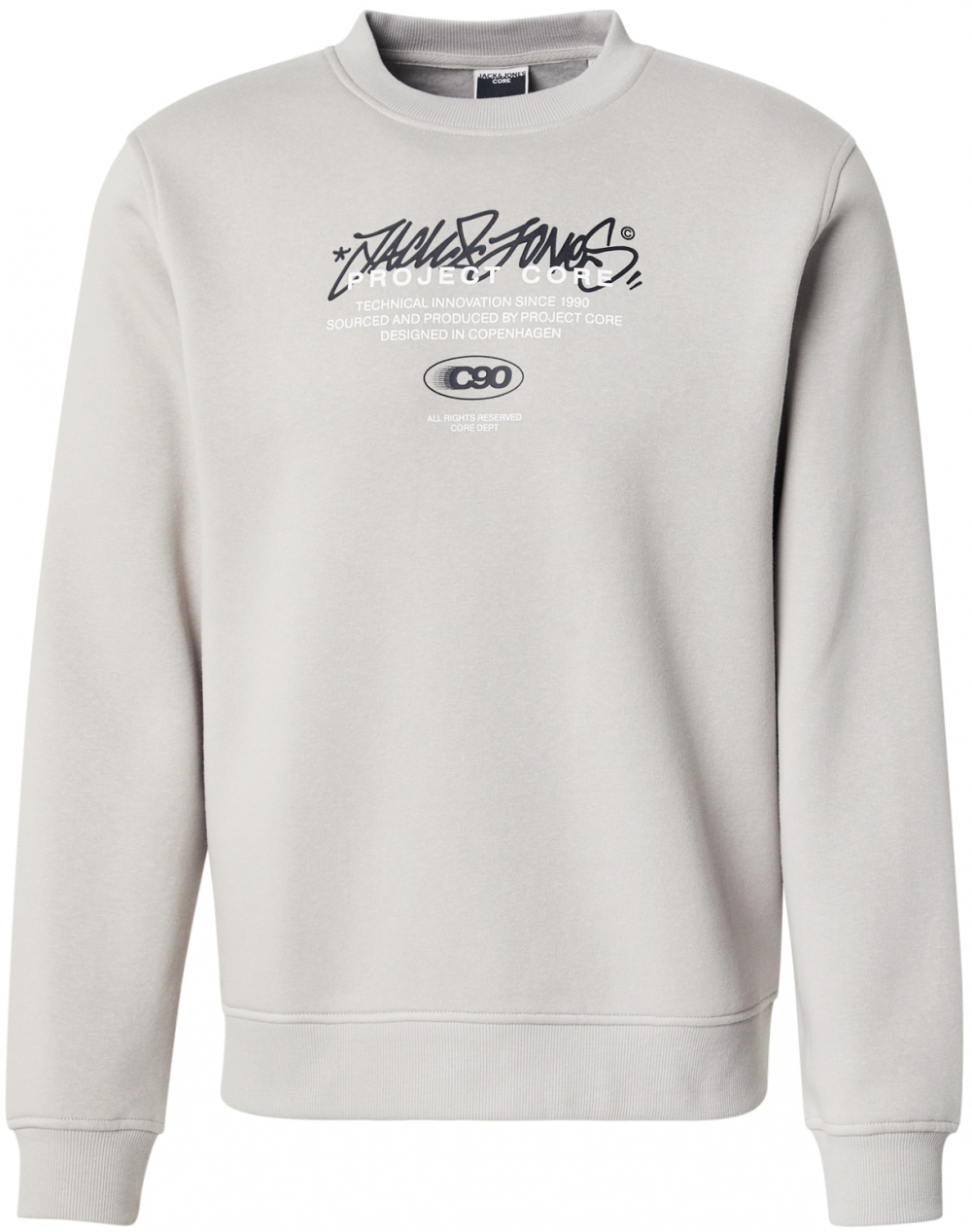 JACK & JONES Mikina 'JCOSCRIPTURE'  svetlosivá / čierna / biela