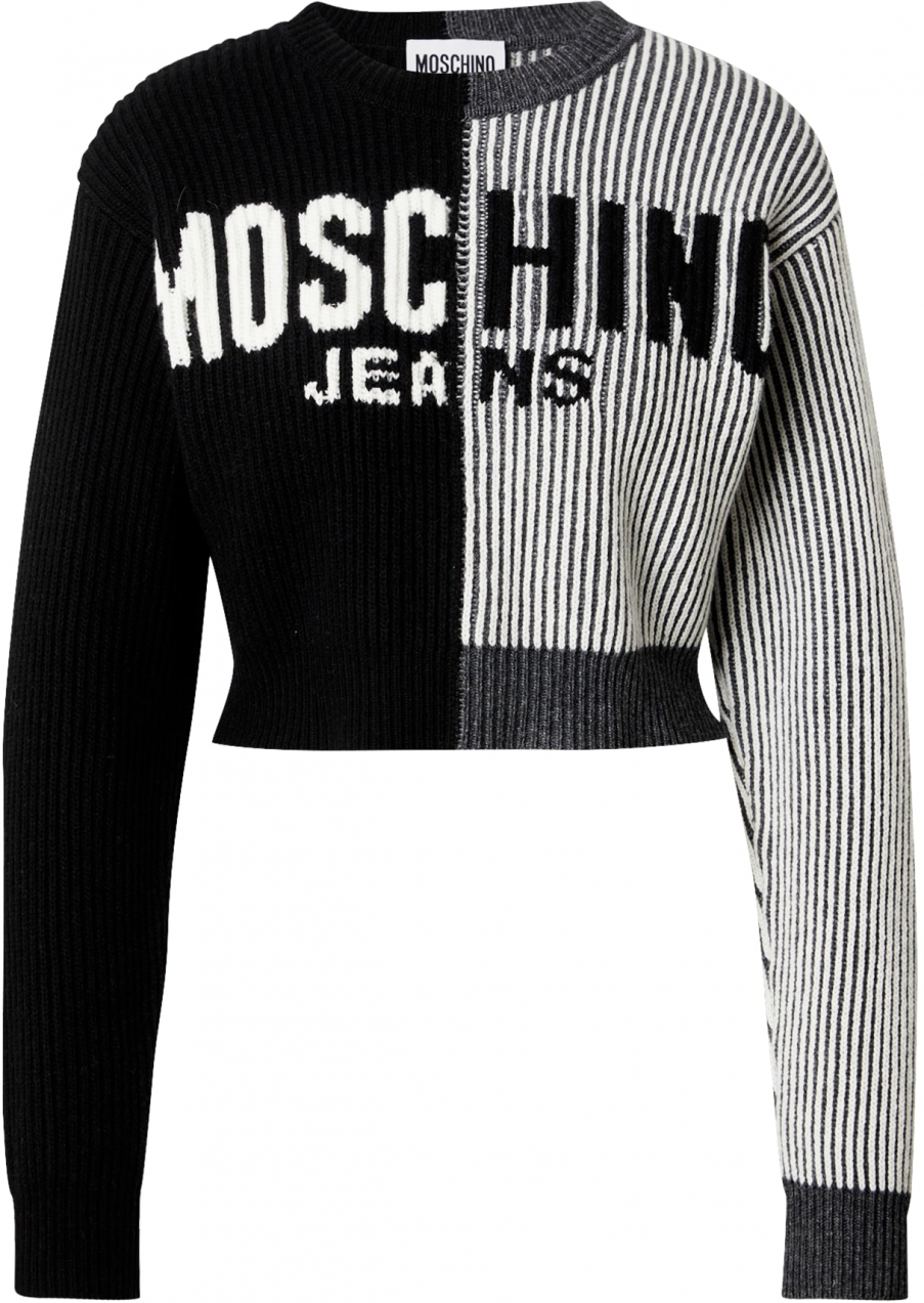 Moschino Jeans Sveter  sivá melírovaná / čierna / biela