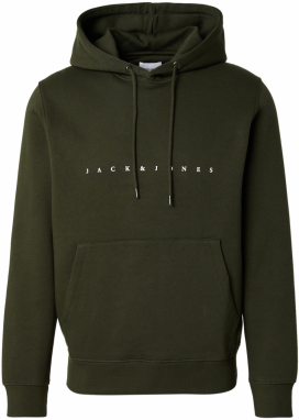 JACK & JONES Mikina 'JJEStar'  tmavozelená / biela
