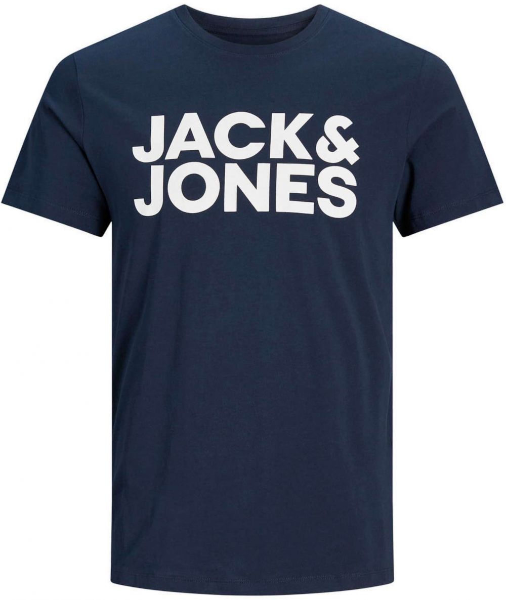 JACK & JONES Tričko 'JJECorp'  námornícka modrá / šedobiela