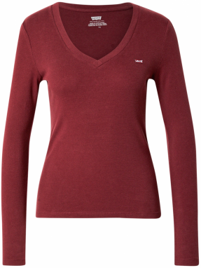 LEVI'S ® Tričko 'Essential Housemark Long Sleeve V-Neck Tee'  burgundská