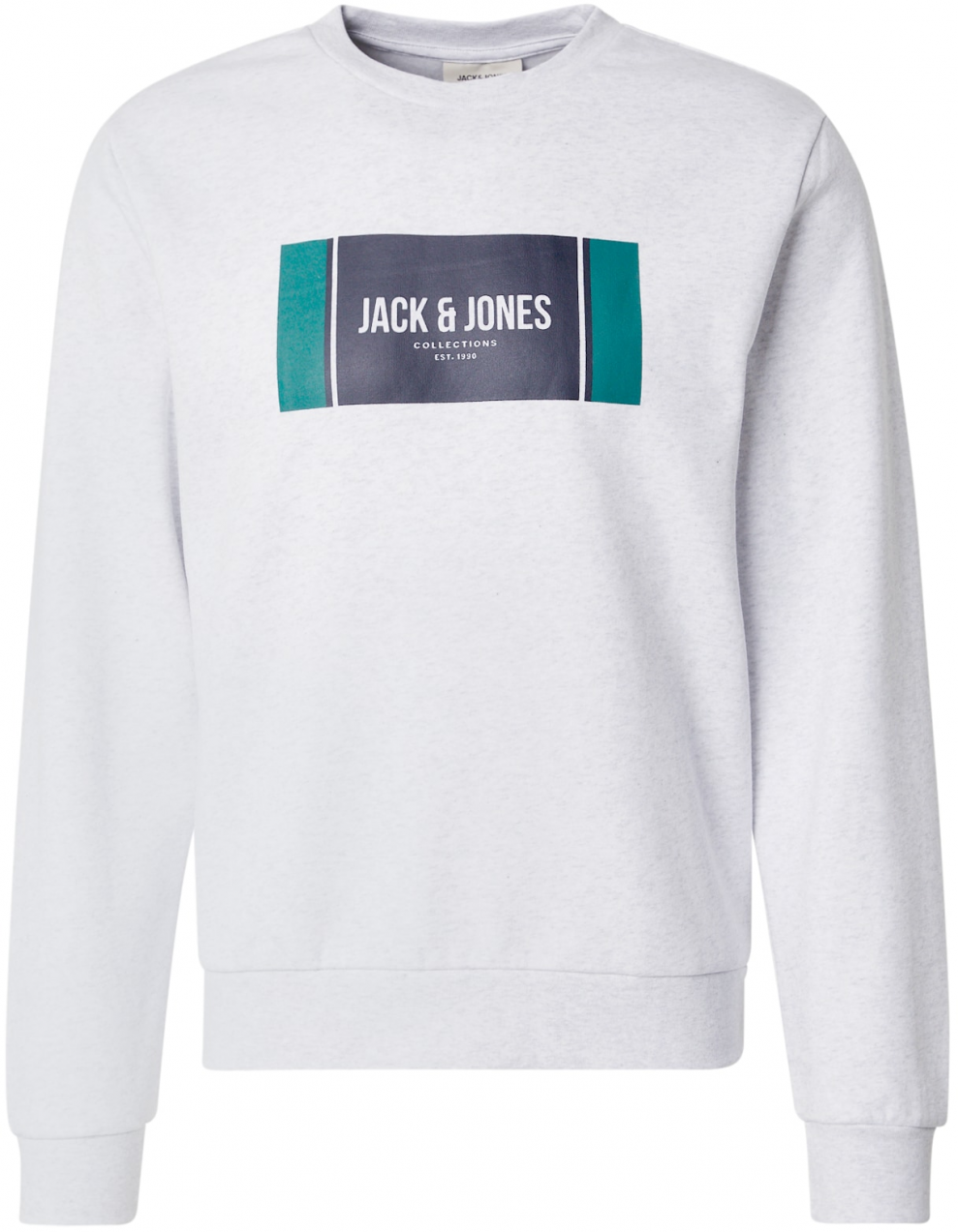 JACK & JONES Mikina 'JJHAYATO'  smaragdová / čierna / biela melírovaná