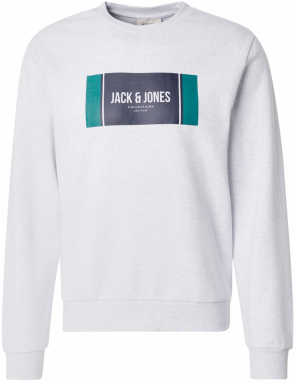 JACK & JONES Mikina 'JJHAYATO'  smaragdová / čierna / biela melírovaná
