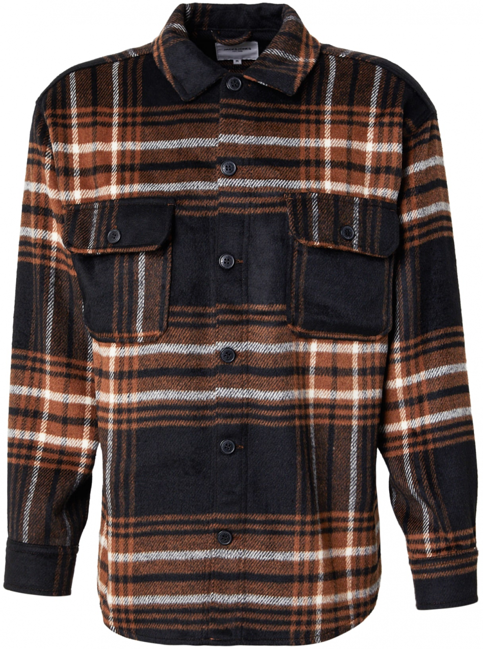 JACK & JONES Košeľa 'JJEBRADLEY OLLIE'  hnedá / čierna / biela