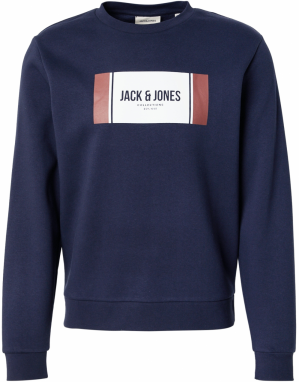 JACK & JONES Mikina 'JJHAYATO'  námornícka modrá / hnedá / biela