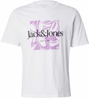 JACK & JONES Tričko 'JWHLAFAYETTE'  fialová / čierna / biela