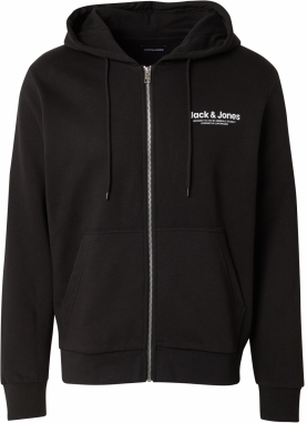 JACK & JONES Tepláková bunda 'JWHVESTERBRO'  čierna / biela