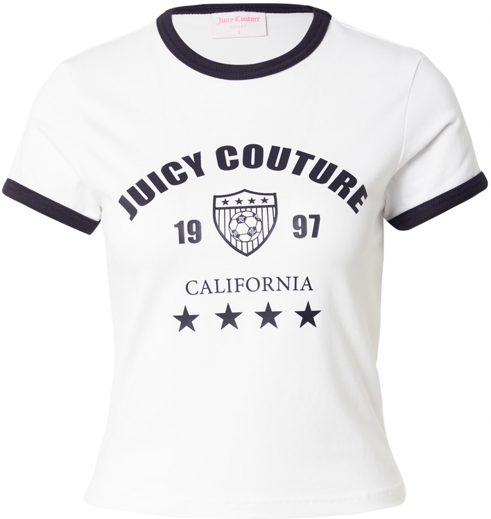 Juicy Couture Tričko 'The Arched Football Ringer'  čierna / biela