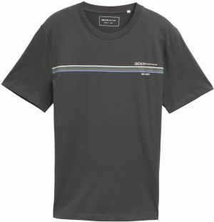 TOM TAILOR DENIM Tričko  hnedá / tmavosivá / smaragdová / biela