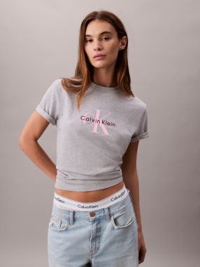 Calvin Klein Jeans Tričko 'CLSSC'  svetlosivá / ružová / bordová