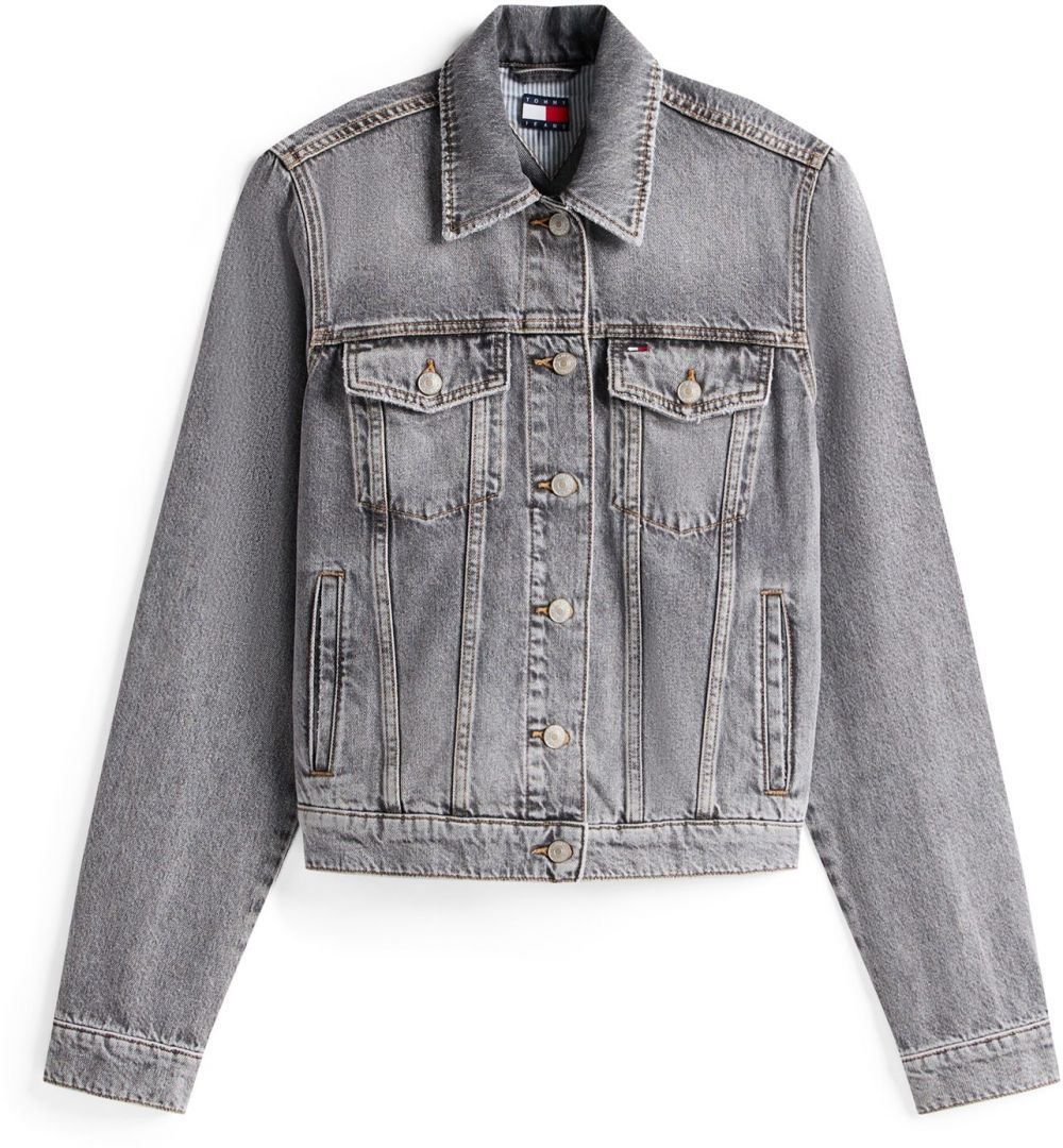 Tommy Jeans Prechodná bunda 'CLSSC'  sivý denim / svetločervená / biela
