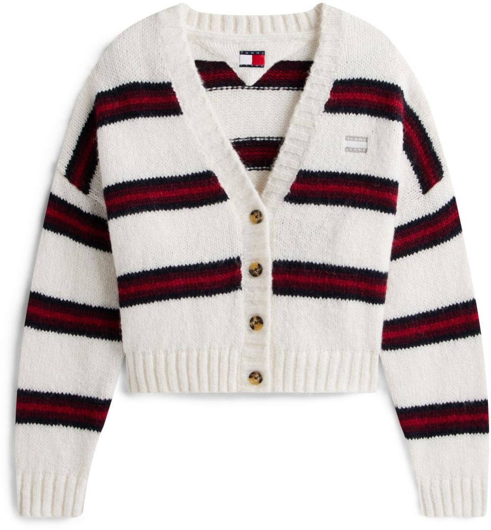 Tommy Jeans Kardigán  krvavo červená / burgundská / čierna / biela