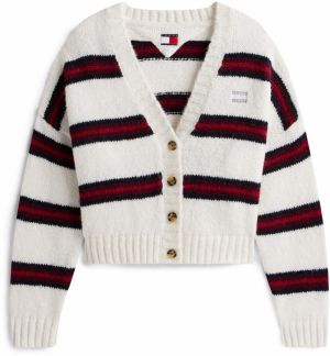 Tommy Jeans Kardigán  krvavo červená / burgundská / čierna / biela