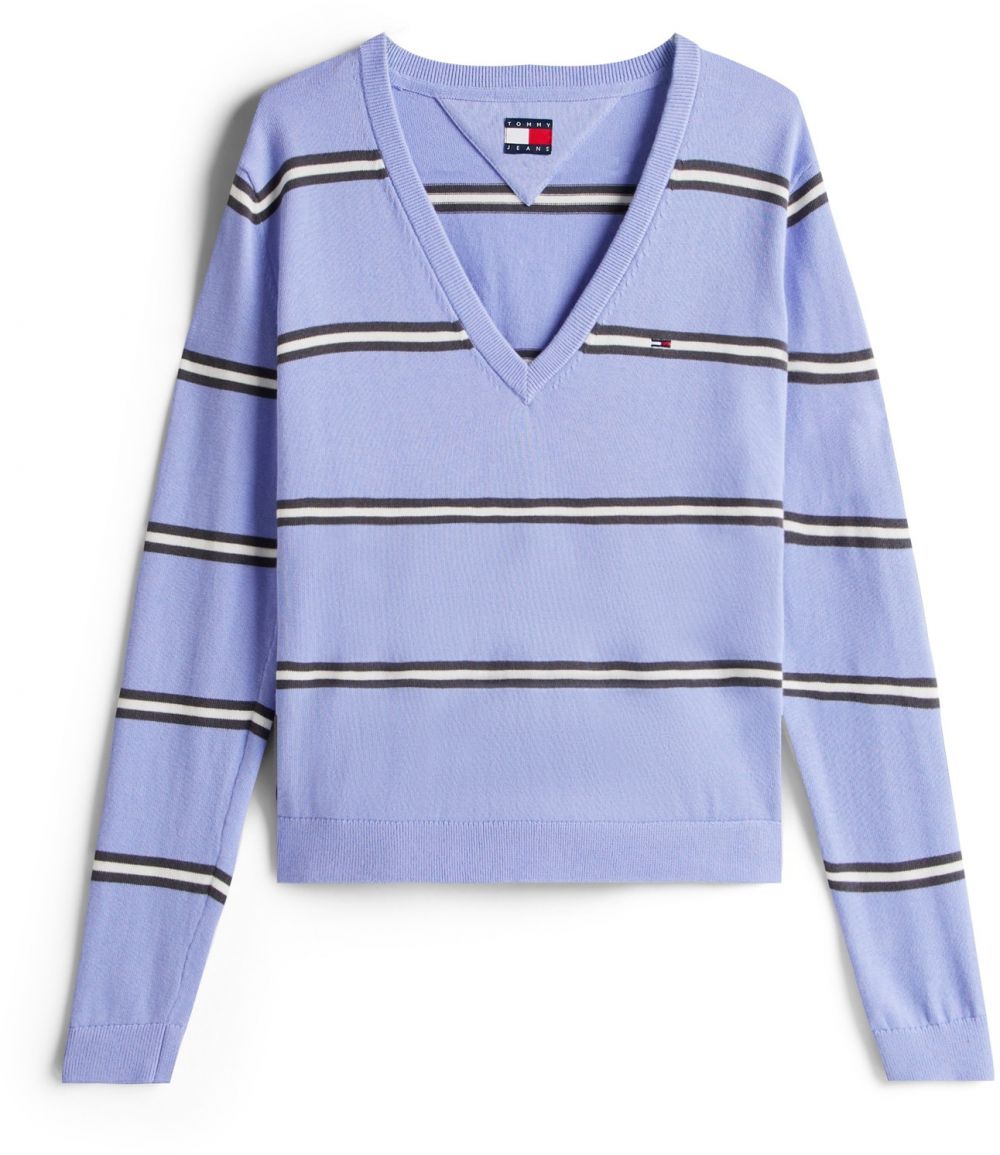 Tommy Jeans Sveter 'ESSENTIAL'  modrofialová / čierna / biela