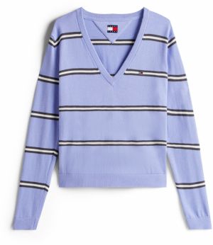 Tommy Jeans Sveter 'ESSENTIAL'  modrofialová / čierna / biela