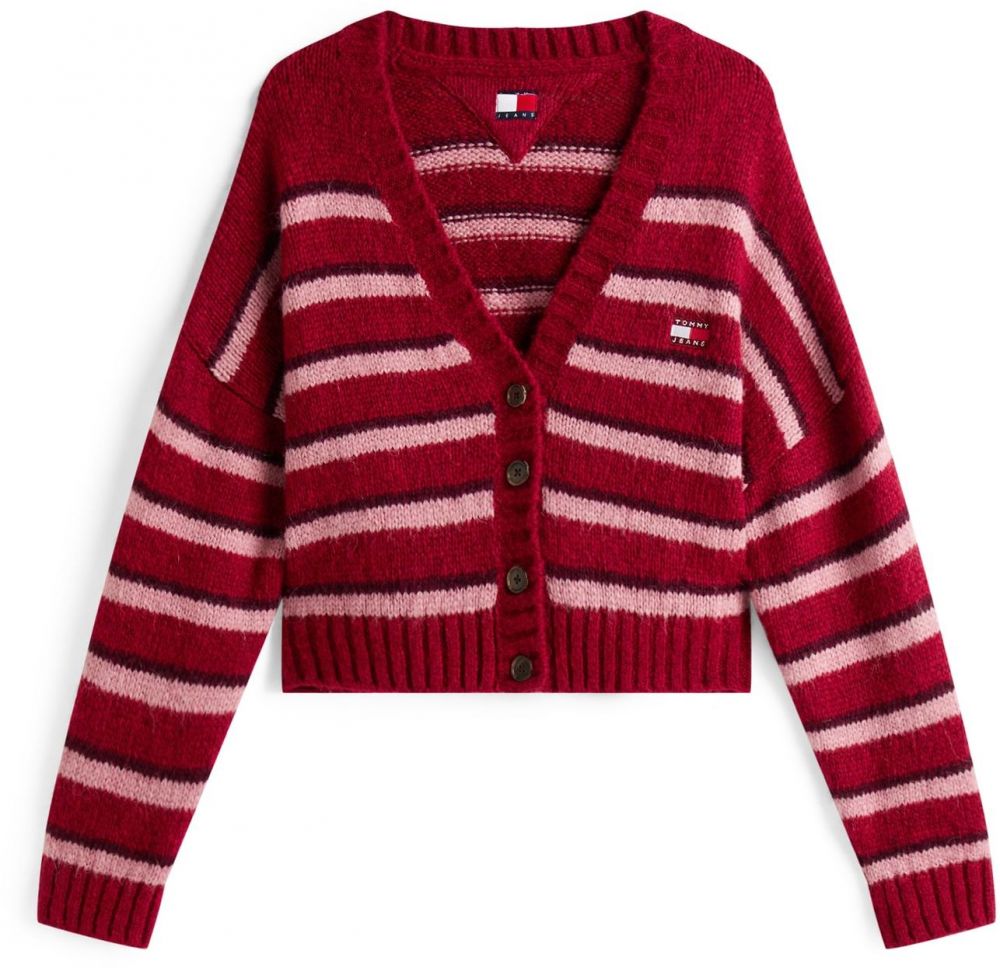 Tommy Jeans Kardigán  ružová / červená / čierna