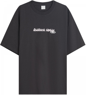 Bershka Tričko 'LAIDBACK STORIES'  antracitová / biela