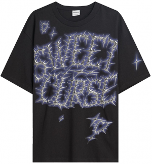 Bershka Tričko  tmavofialová / čierna / strieborná