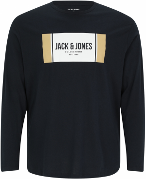 Jack & Jones Plus Tričko 'JJHAYATO'  piesková / tmavomodrá / biela
