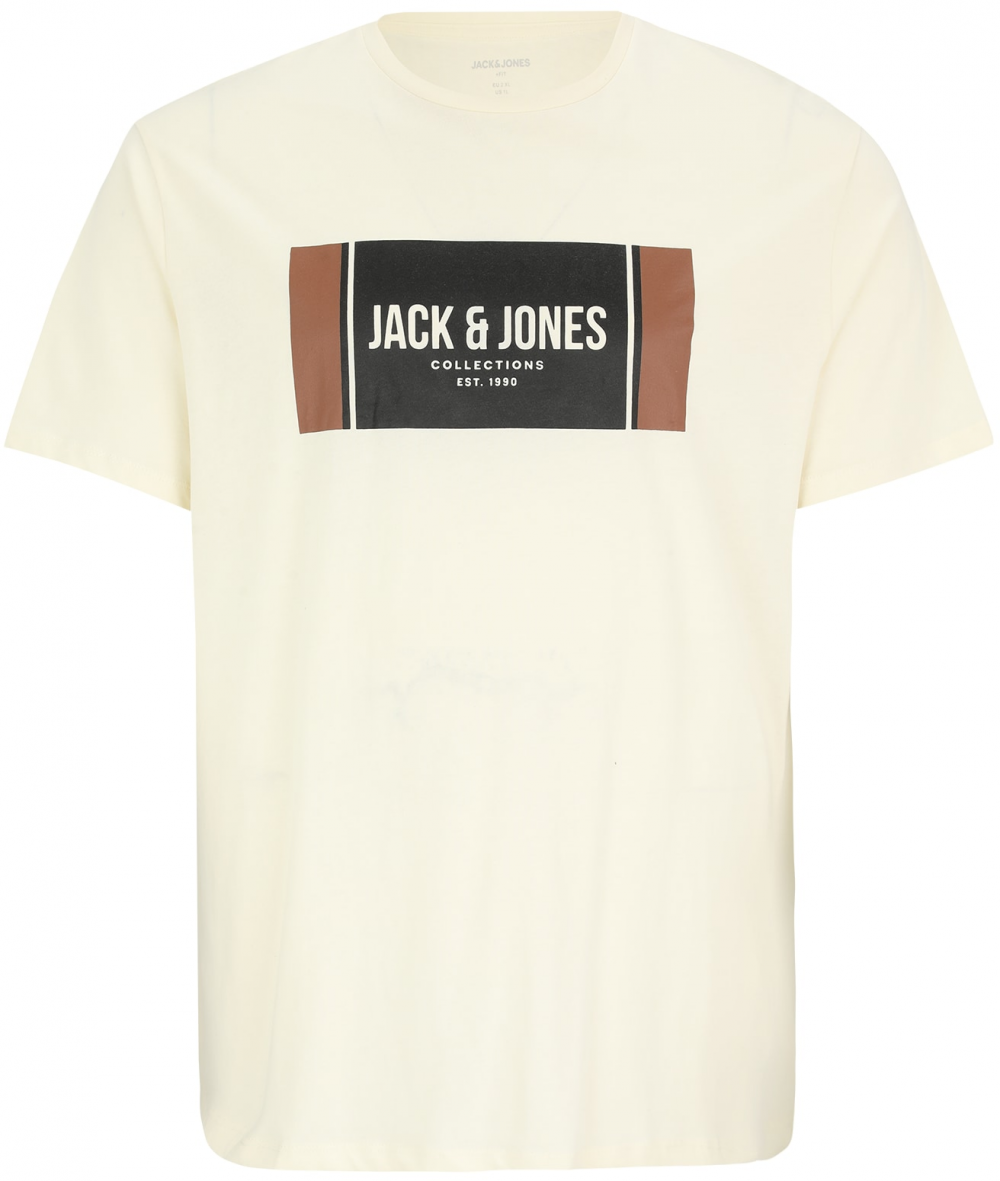 Jack & Jones Plus Tričko 'JJHAYATO'  hnedá / čierna / biela ako vlna