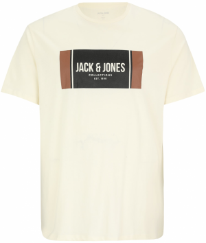 Jack & Jones Plus Tričko 'JJHAYATO'  hnedá / čierna / biela ako vlna