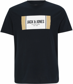 Jack & Jones Plus Tričko 'JJHAYATO'  béžová / tmavomodrá / biela