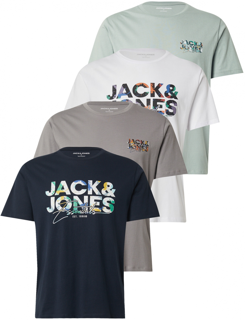 JACK & JONES Tričko 'JJGEPLAS'  námornícka modrá / sivá / pastelovo zelená / biela