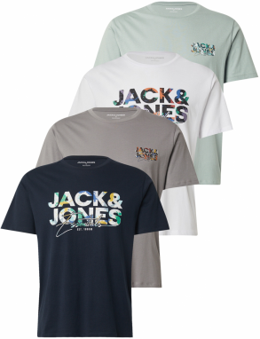 JACK & JONES Tričko 'JJGEPLAS'  námornícka modrá / sivá / pastelovo zelená / biela