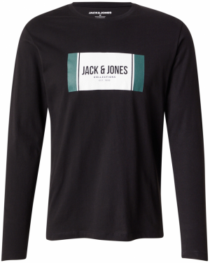JACK & JONES Tričko 'JJHAYATO'  smaragdová / čierna / biela