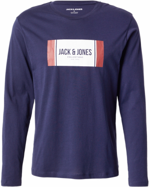 JACK & JONES Tričko 'JJHAYATO'  námornícka modrá / hnedá / biela
