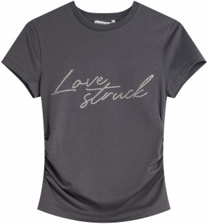 Bershka Tričko  antracitová / strieborná