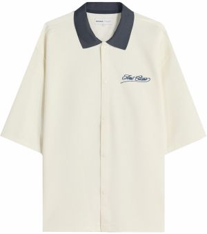Bershka Košeľa  nebielená / tmavomodrá / zlatá