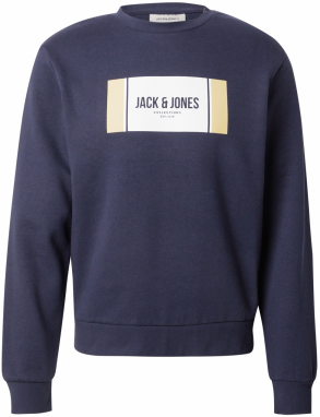 JACK & JONES Mikina 'JJHAYATO'  piesková / tmavomodrá / biela