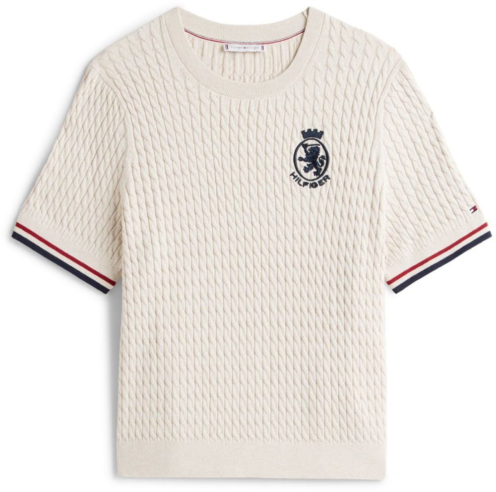 Tommy Hilfiger Curve Sveter  svetlobéžová / námornícka modrá / červená / biela