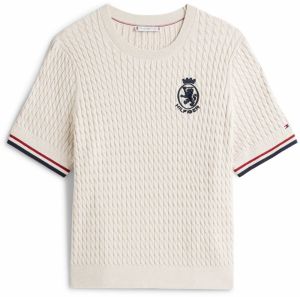 Tommy Hilfiger Curve Sveter  svetlobéžová / námornícka modrá / červená / biela