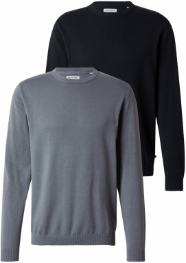 JACK & JONES Sveter 'JJEBASIC'  námornícka modrá / sivá