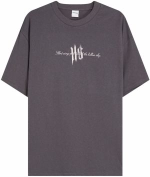 Bershka Tričko  tmavosivá / biela
