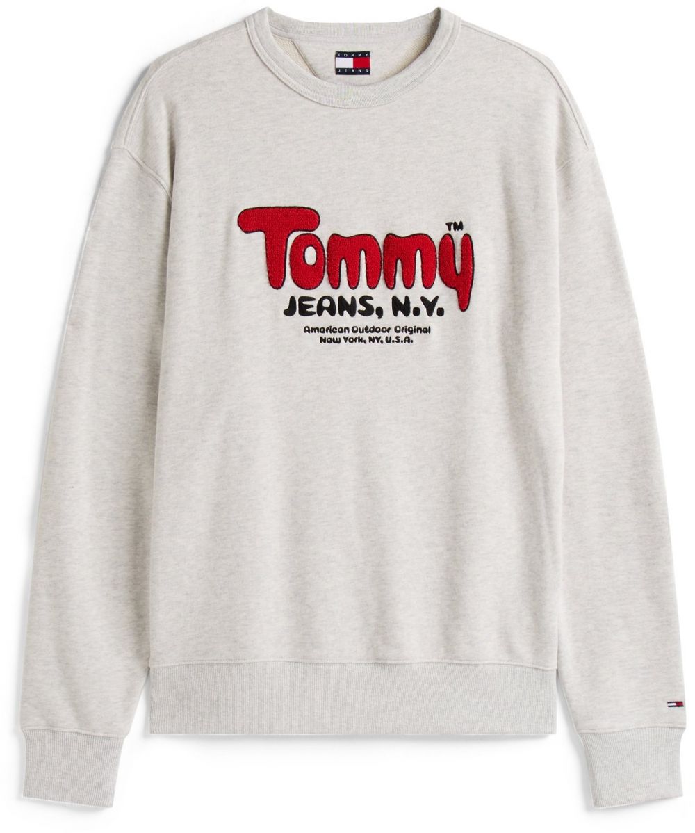 Tommy Jeans Mikina  sivá melírovaná / červená / čierna