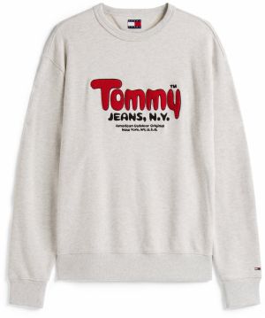 Tommy Jeans Mikina  sivá melírovaná / červená / čierna