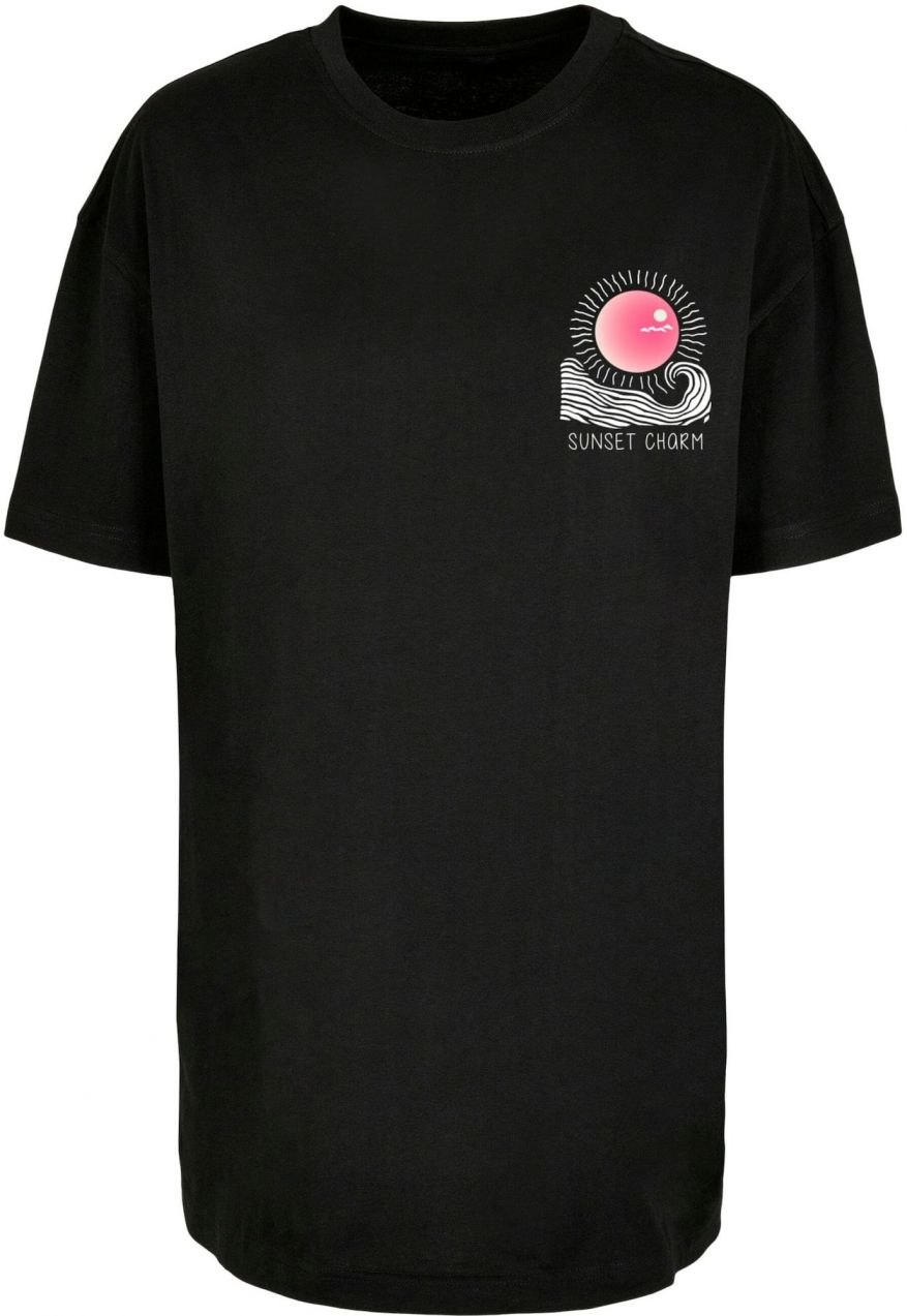 Merchcode Oversize tričko 'Sunset Charm'  ružová / čierna / biela