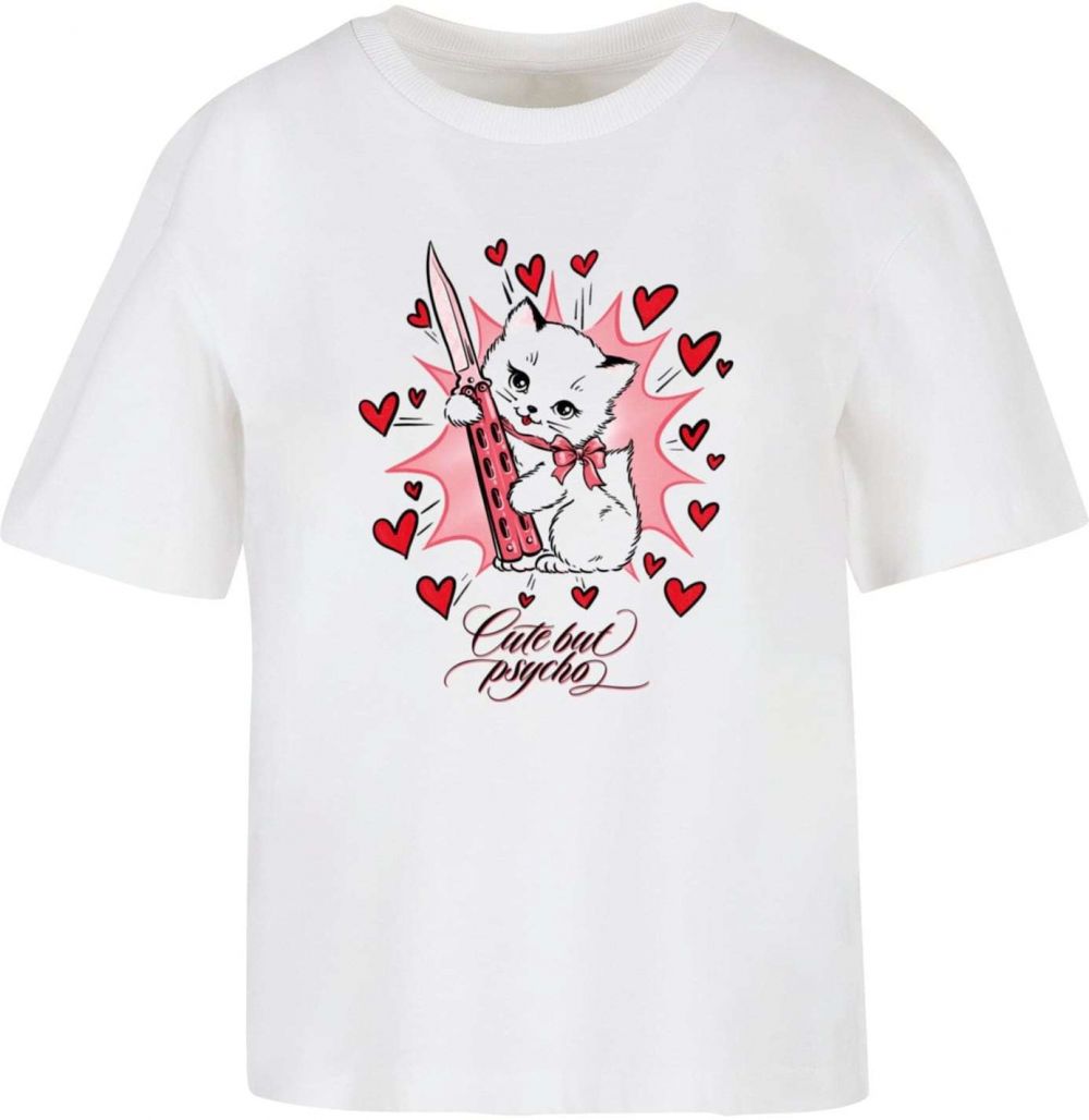 Miss Tee Tričko 'Psycho Kitty'  ružová / červená / biela