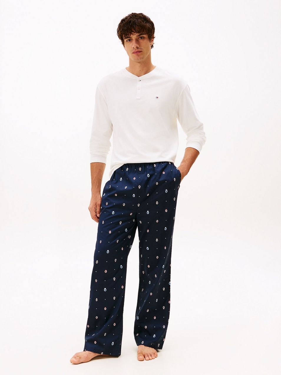 TOMMY HILFIGER Dlhé pyžamo  námornícka modrá / červená / biela