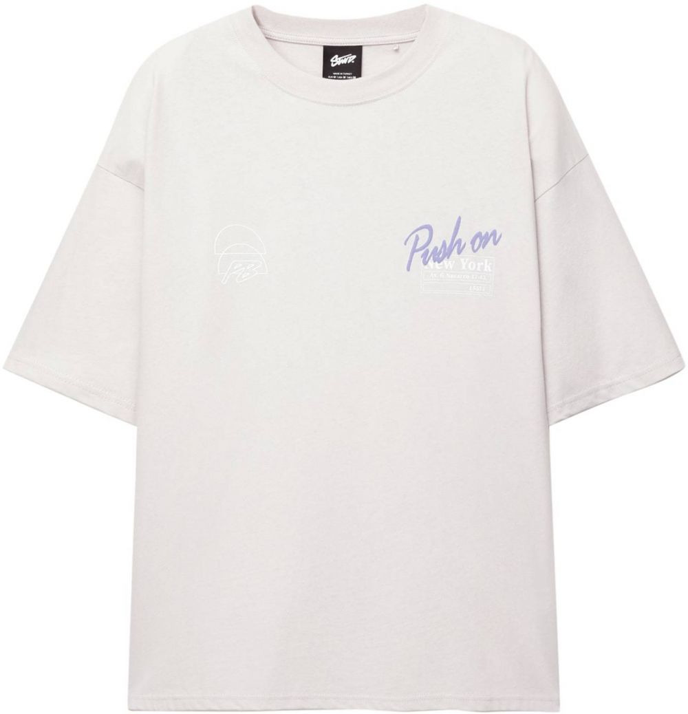 Pull&Bear Tričko 'STWD STREET SCHOOL'  svetlosivá / fialová / biela